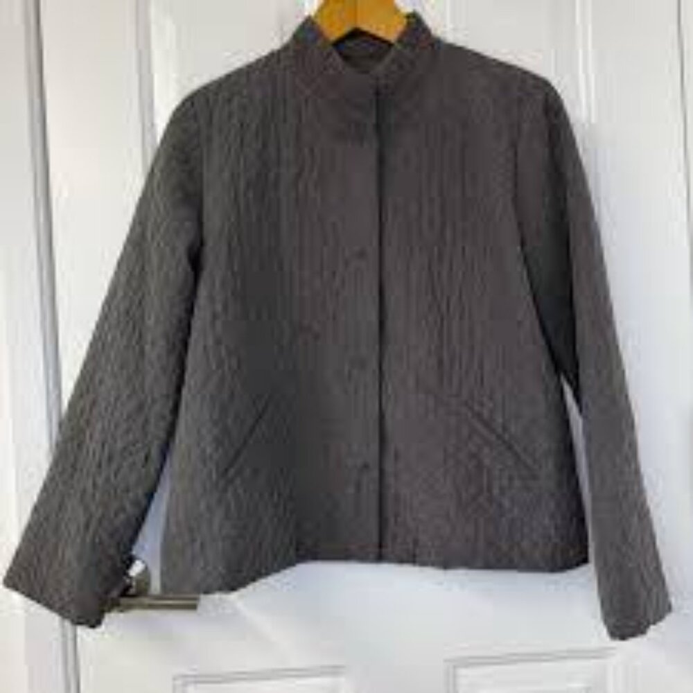 Eileen Fisher Quilted Jacket Charcoal Gray Lightweight Collarless – nwot